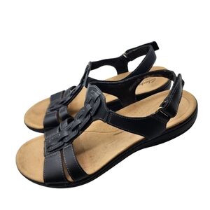 Clarks Laurieann K T-Strap Slingback Black Women's Sandals Size 11 W
